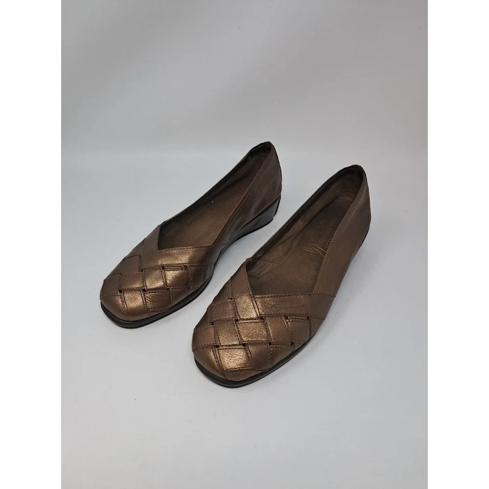 Aerosoles Wedge Stitch N Turn‎ Leather Copper Bronze Slip On Womens Size 7